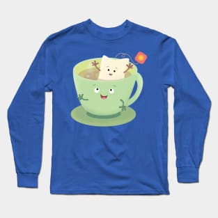 Cute teabag cup cartoon humor character Long Sleeve T-Shirt